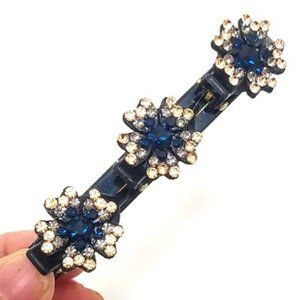 CRYSTAL FLOWERS BRAID HAIR CLIP in Blue